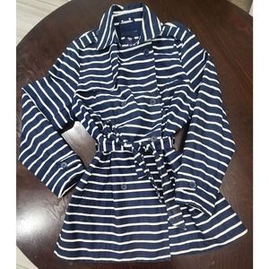Gap Womens Trench Coat Size 2XL Navy White Striped Double Breasted Belted